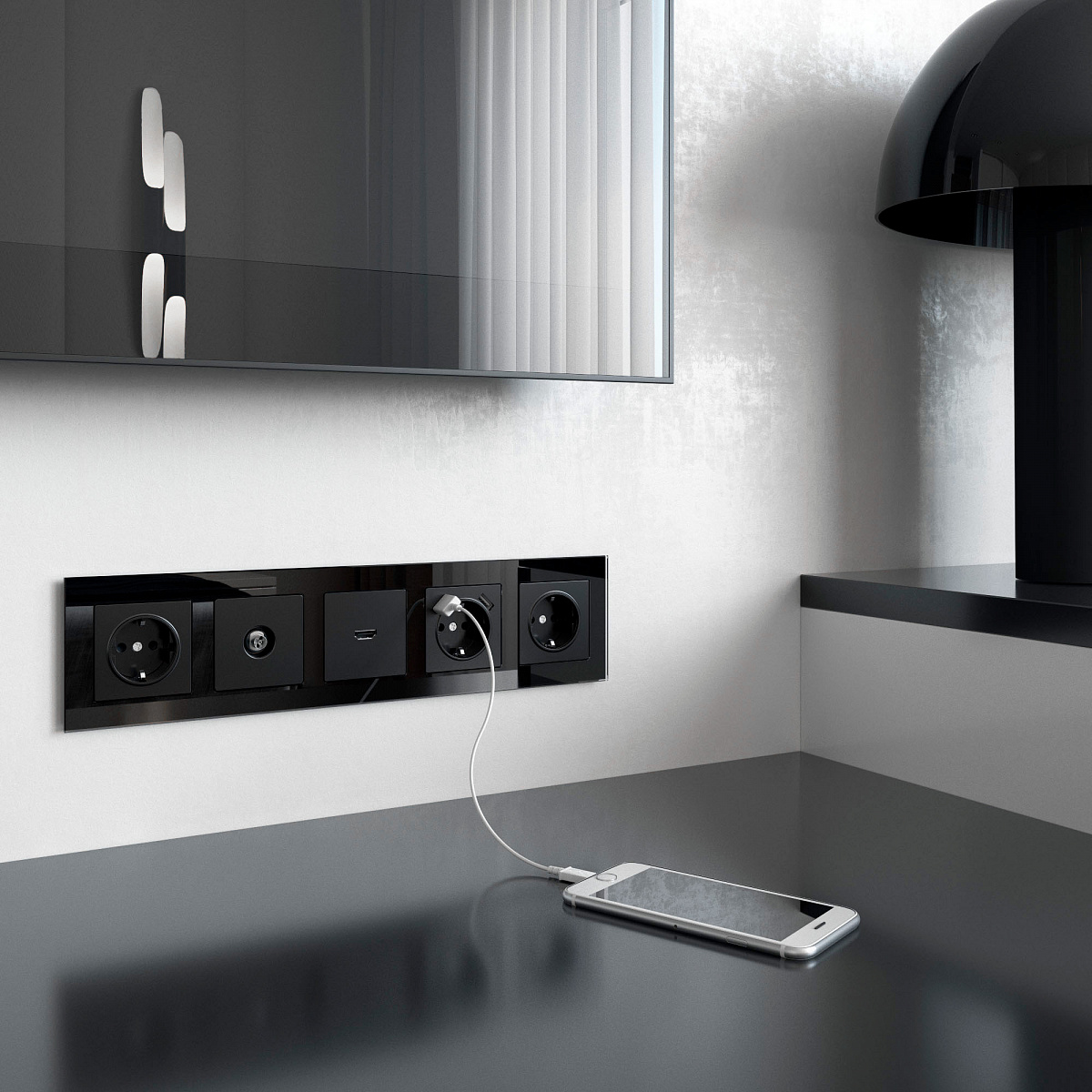 Рамка из стекла на 5 постов Favorit черный W0051108