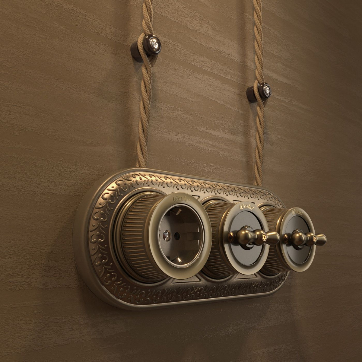 Выключатель на 4 положения двухклавишный матовый хром ретро WL19-01-05