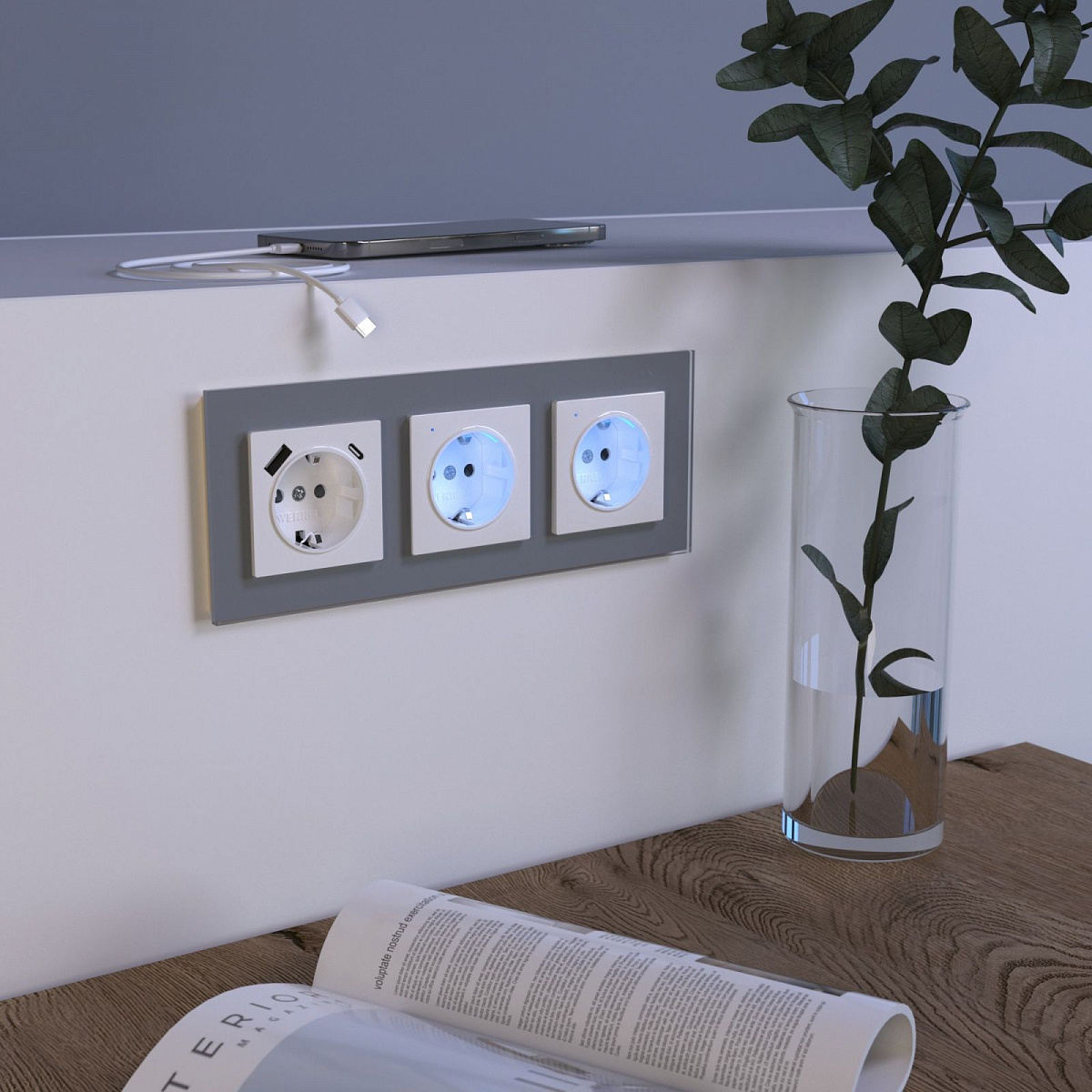 Рамка из стекла на 3 поста Favorit серый W0031115