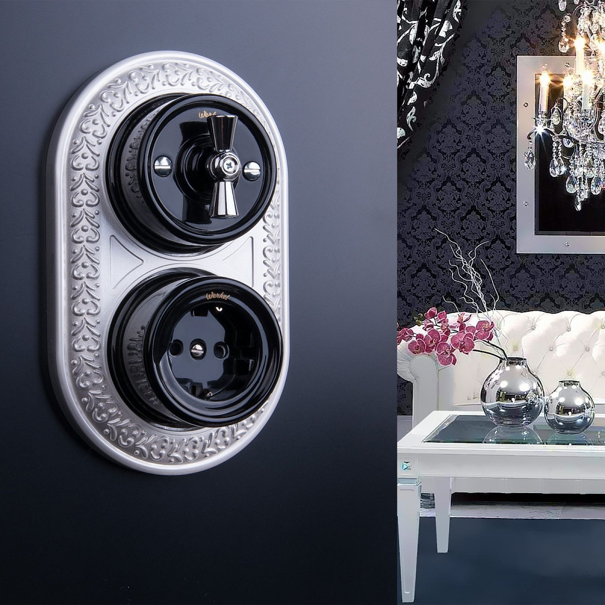 Выключатель на 4 положения двухклавишный черный ретро W5620008