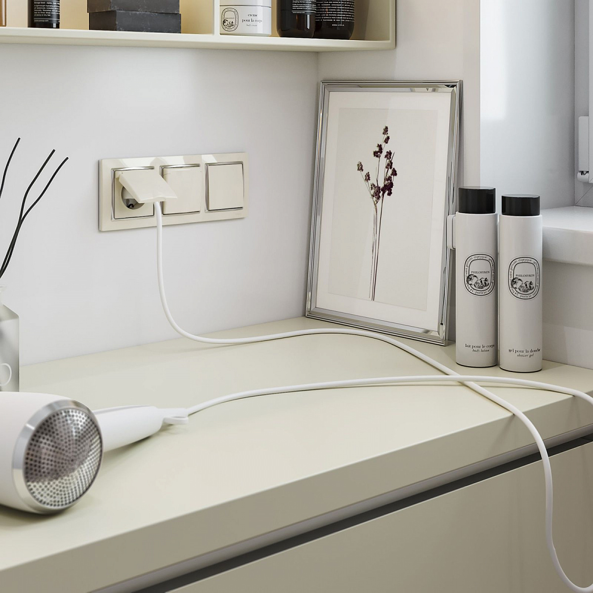 Выключатель одноклавишный проходной слоновая кость W1112003