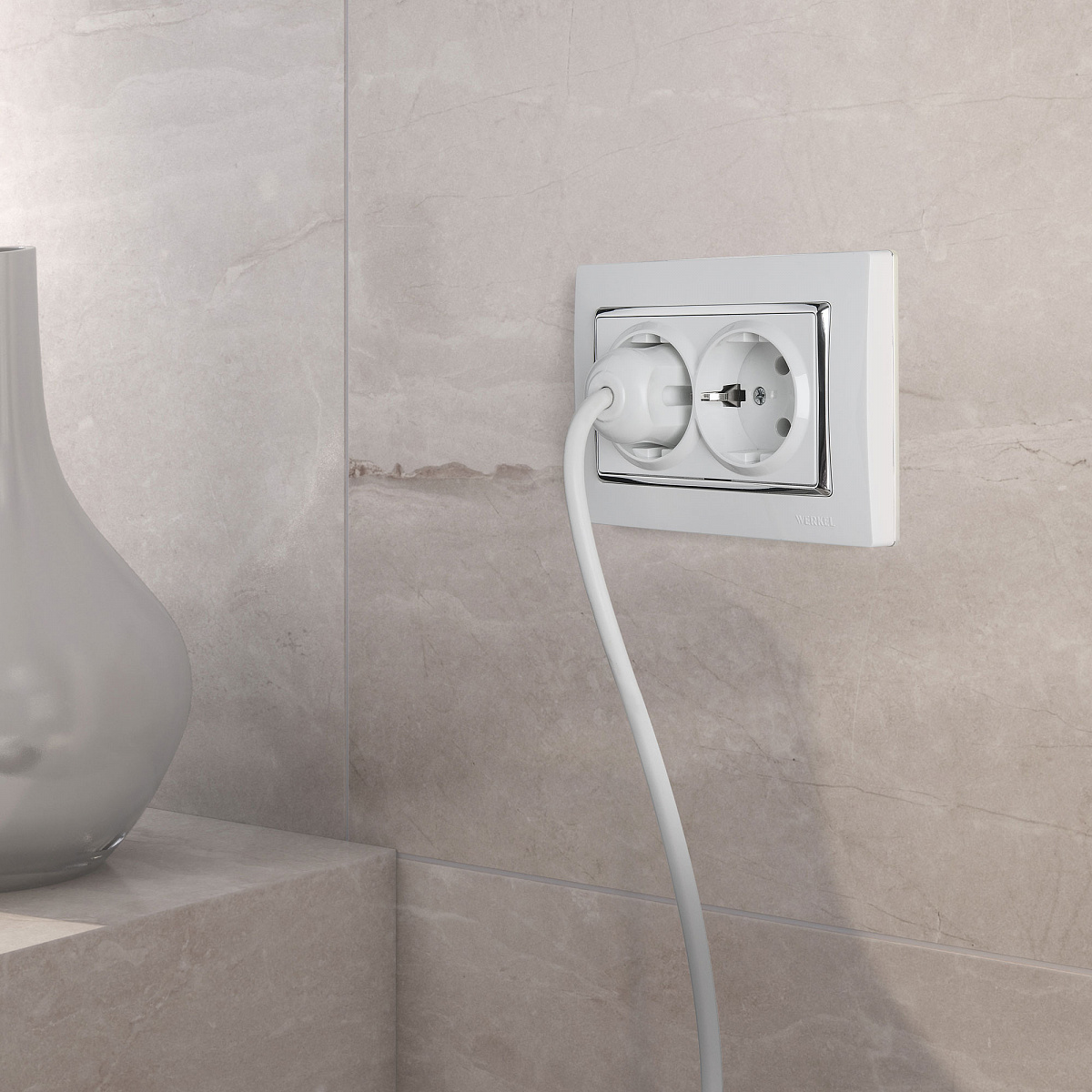 Рамка из поликарбоната для двойной розетки Snabb белый/хром W0081901