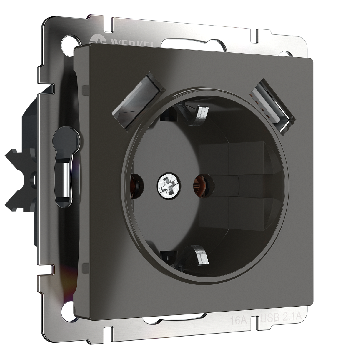 Розетка с заземлением, шторками и USBх2 (серо-коричневый WL07-SKGS-USBx2-IP20