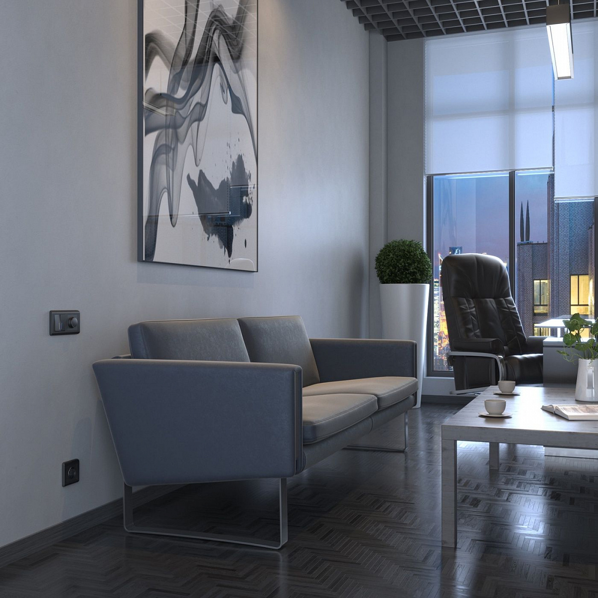 Выключатель двухклавишный с подсветкой графит рифленый W1120104