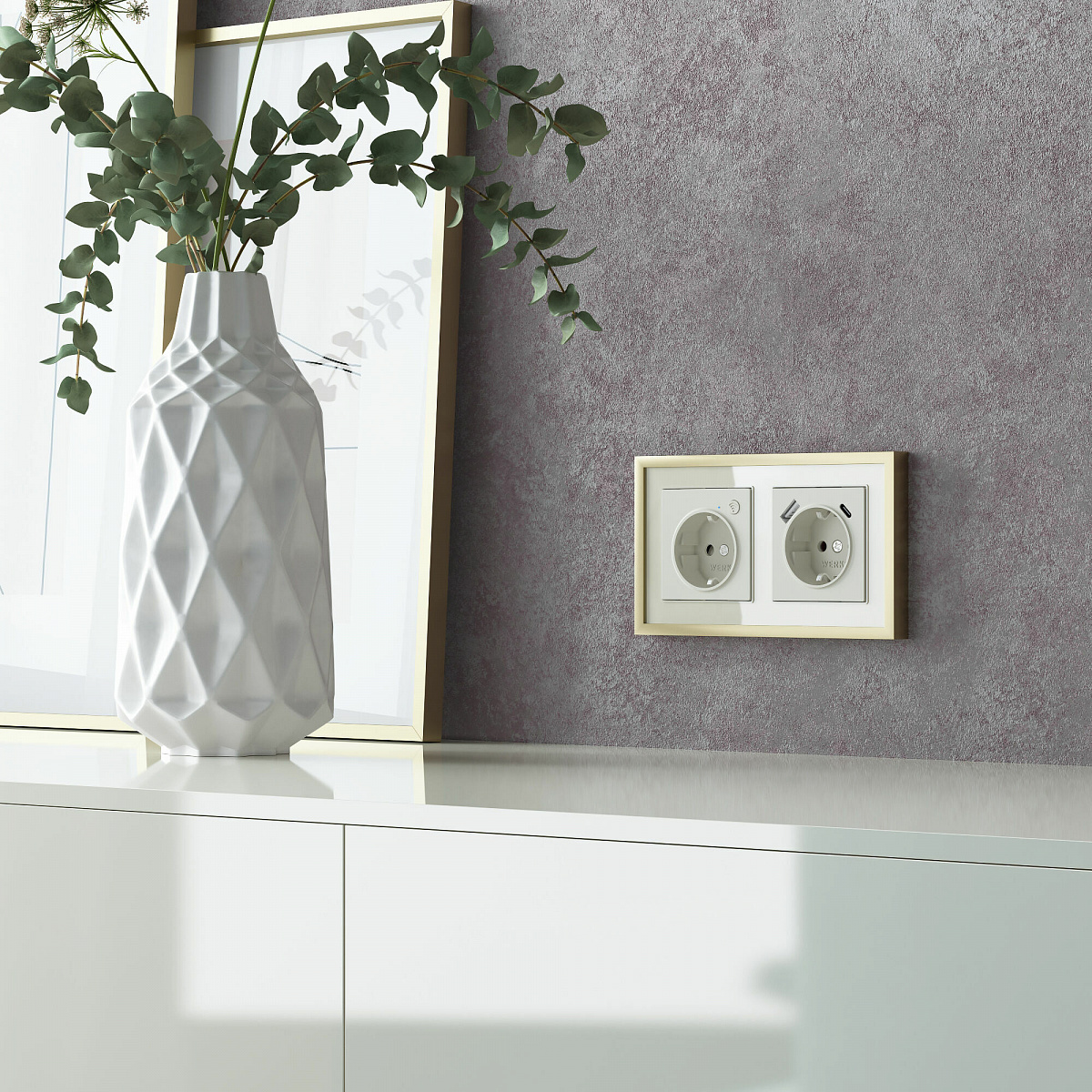 Рамка из металла на 2 поста Baguette айвори/латунь W0022851