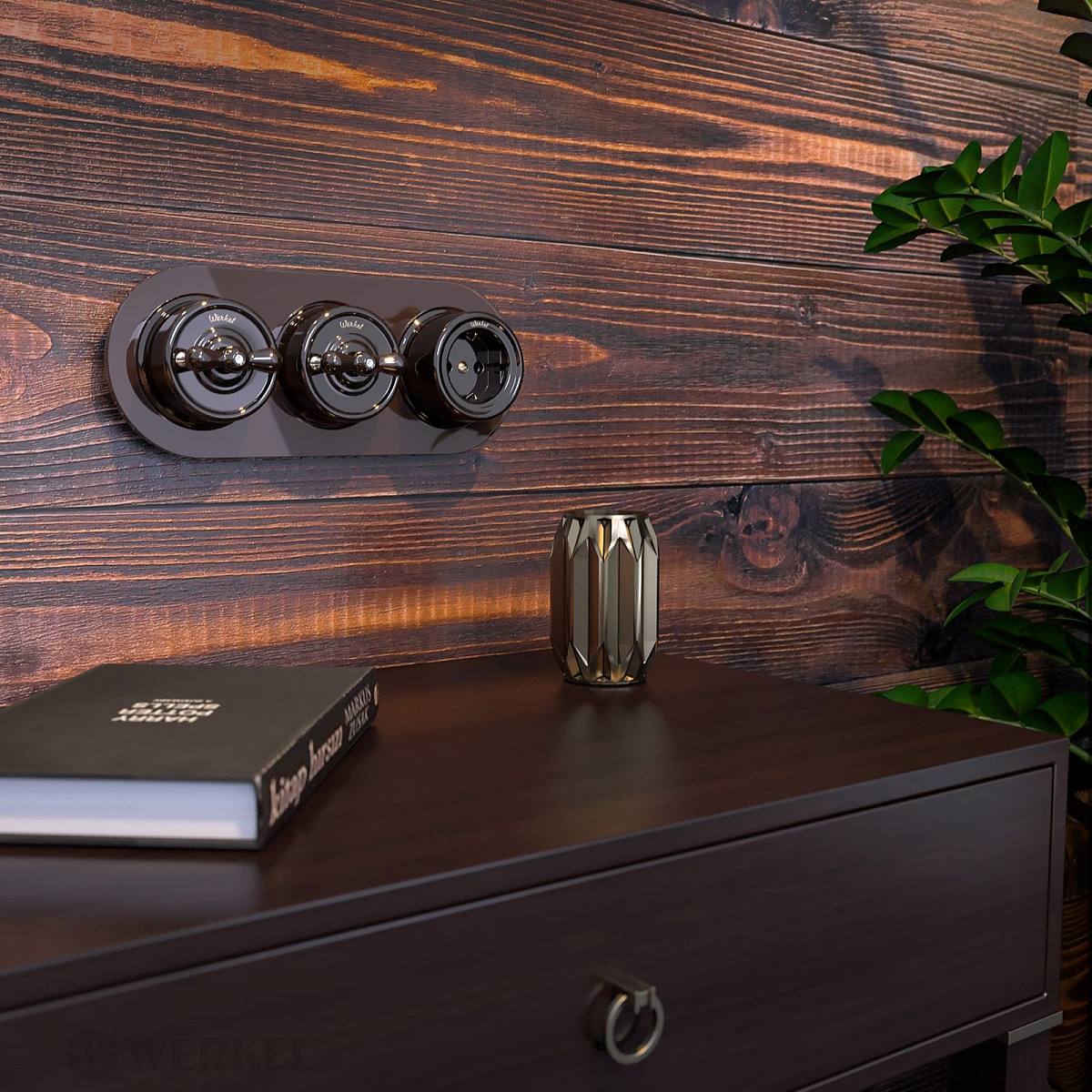 Переключатель/выключатель одноклавишный коричневый ретро W5612014