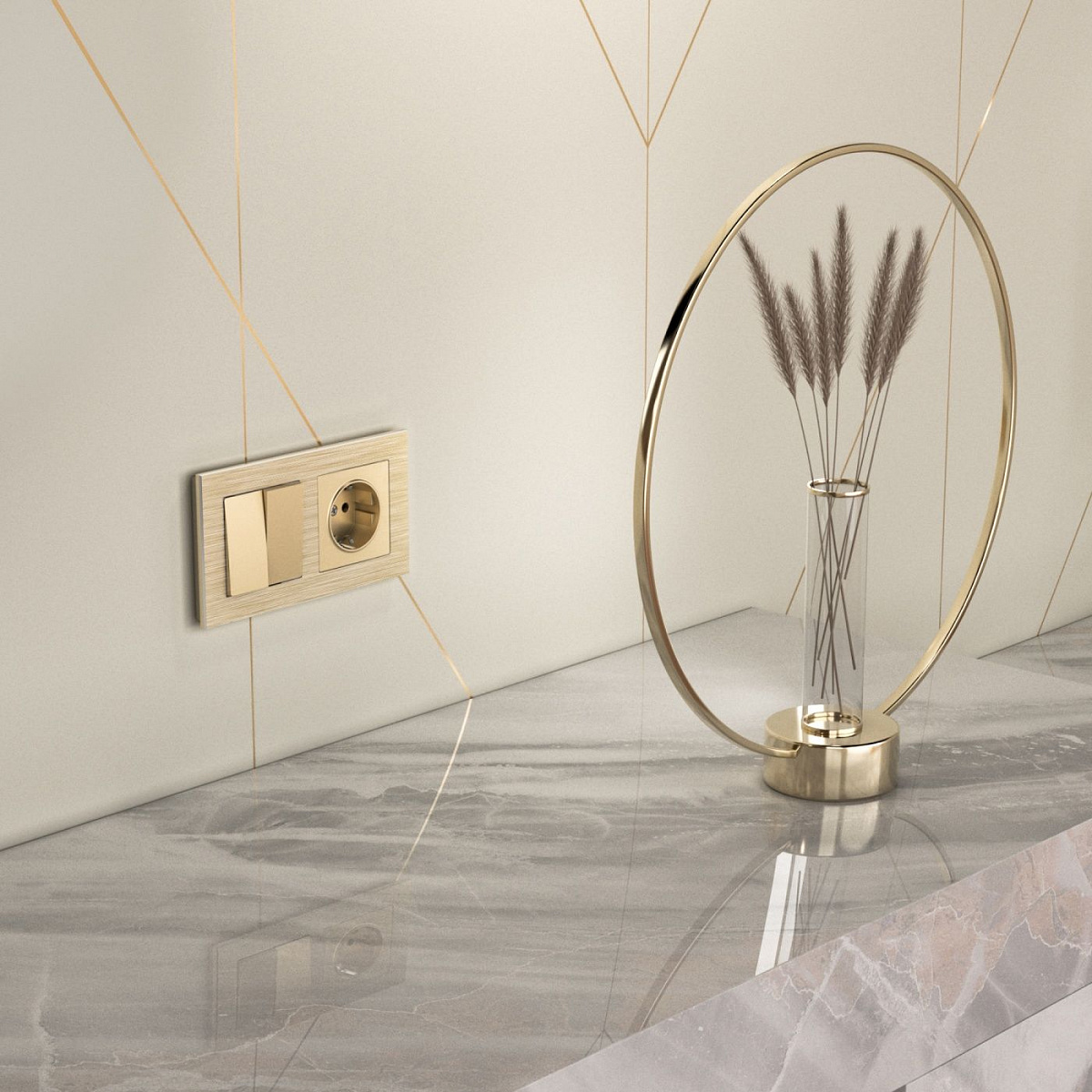 Выключатель двухклавишный проходной шампань W1122011