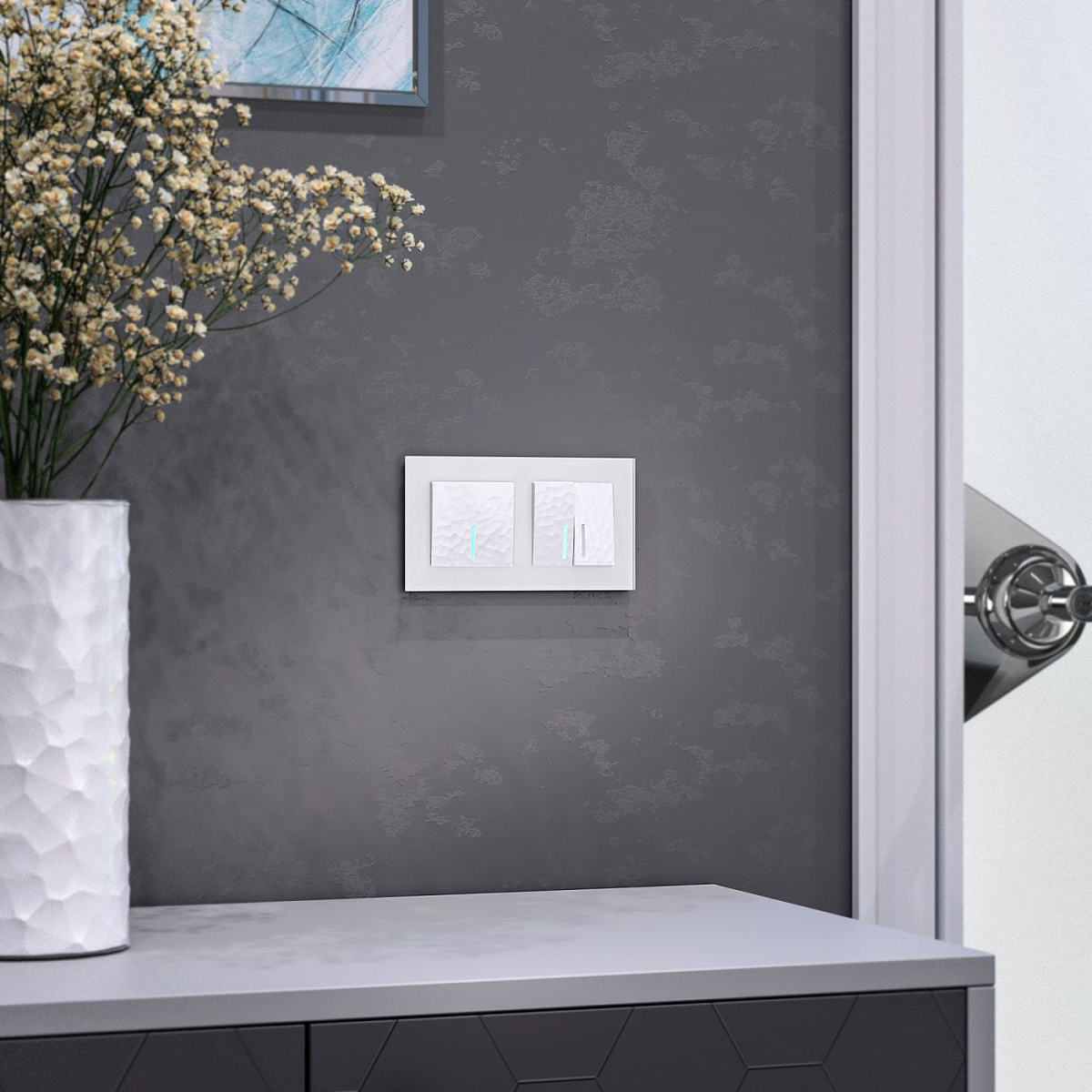 Выключатель одноклавишный проходной с подсветкой белый W1212101