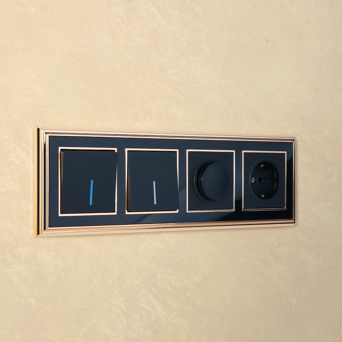 Выключатель одноклавишный проходной с подсветкой черный матовый W1112108