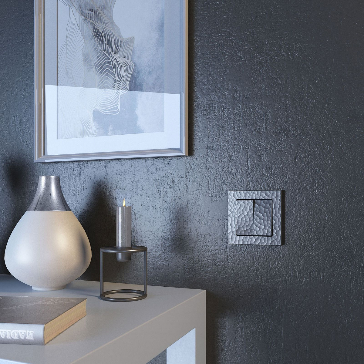 Выключатель двухклавишный проходной серебряный W1222006