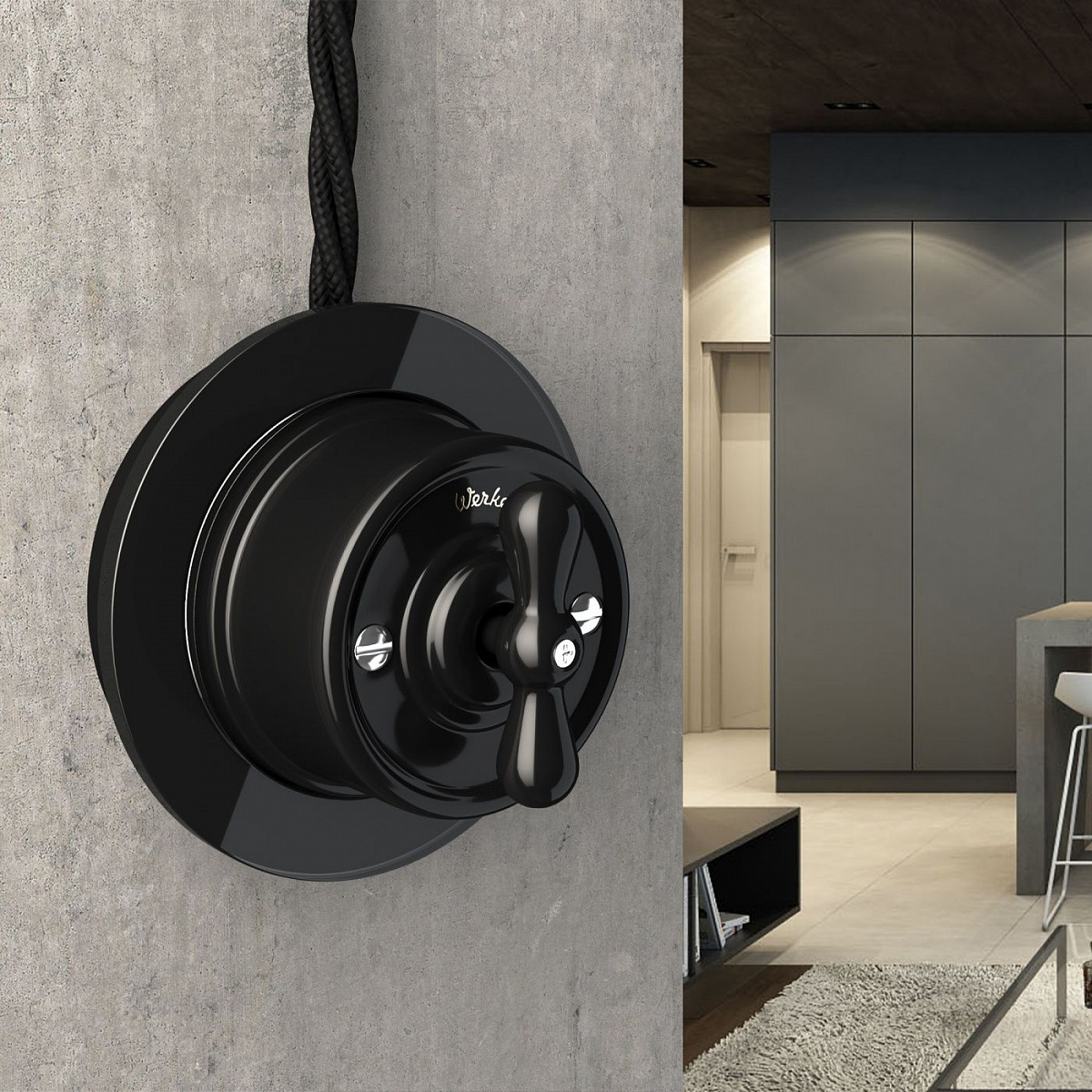 Выключатель на 4 положения двухклавишный черный ретро W5620008