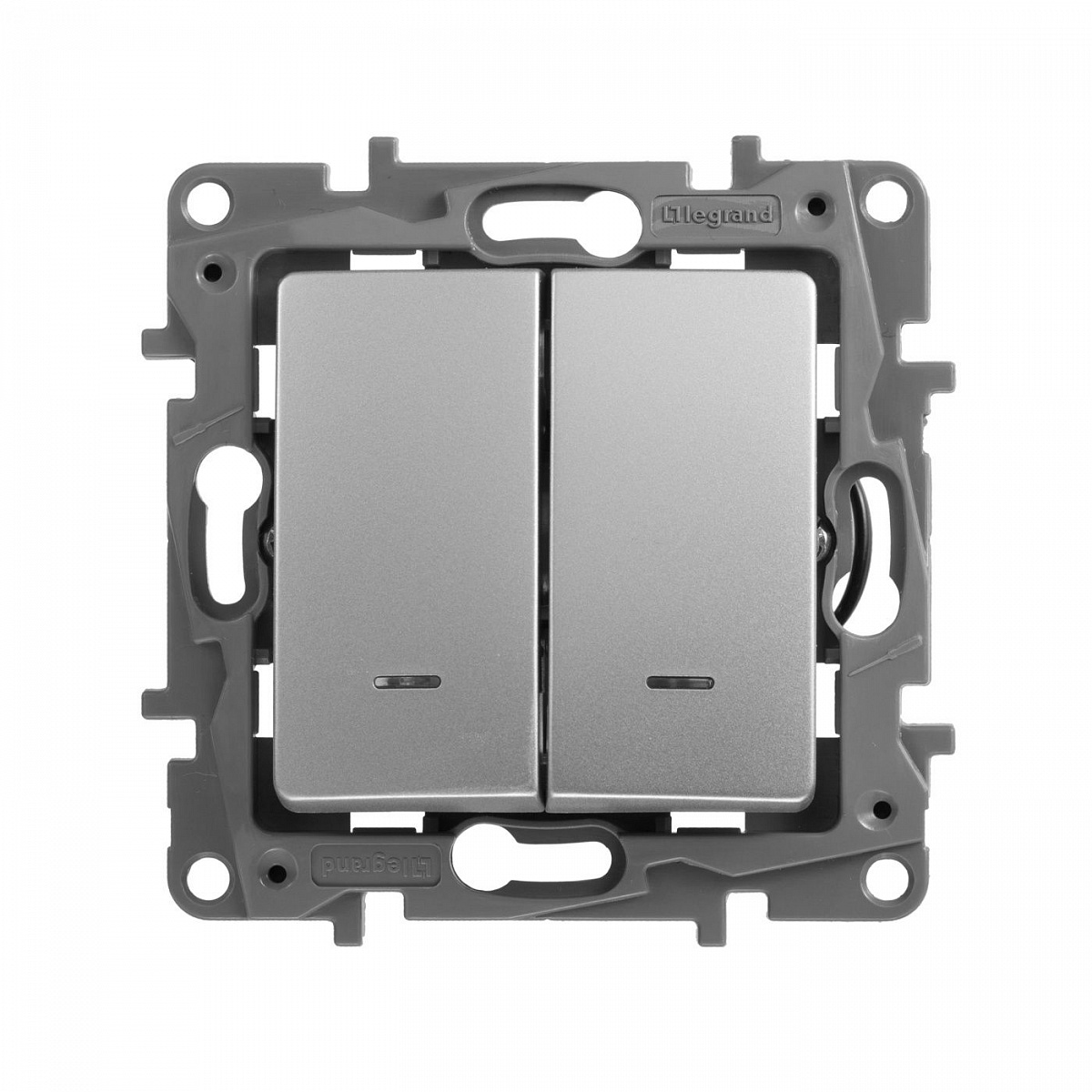 Выключатель 2-кл. СП Etika 10А IP20 250В 10AX с подсветкой/индикацией авт. зажимы механизм алюм. Leg 672404