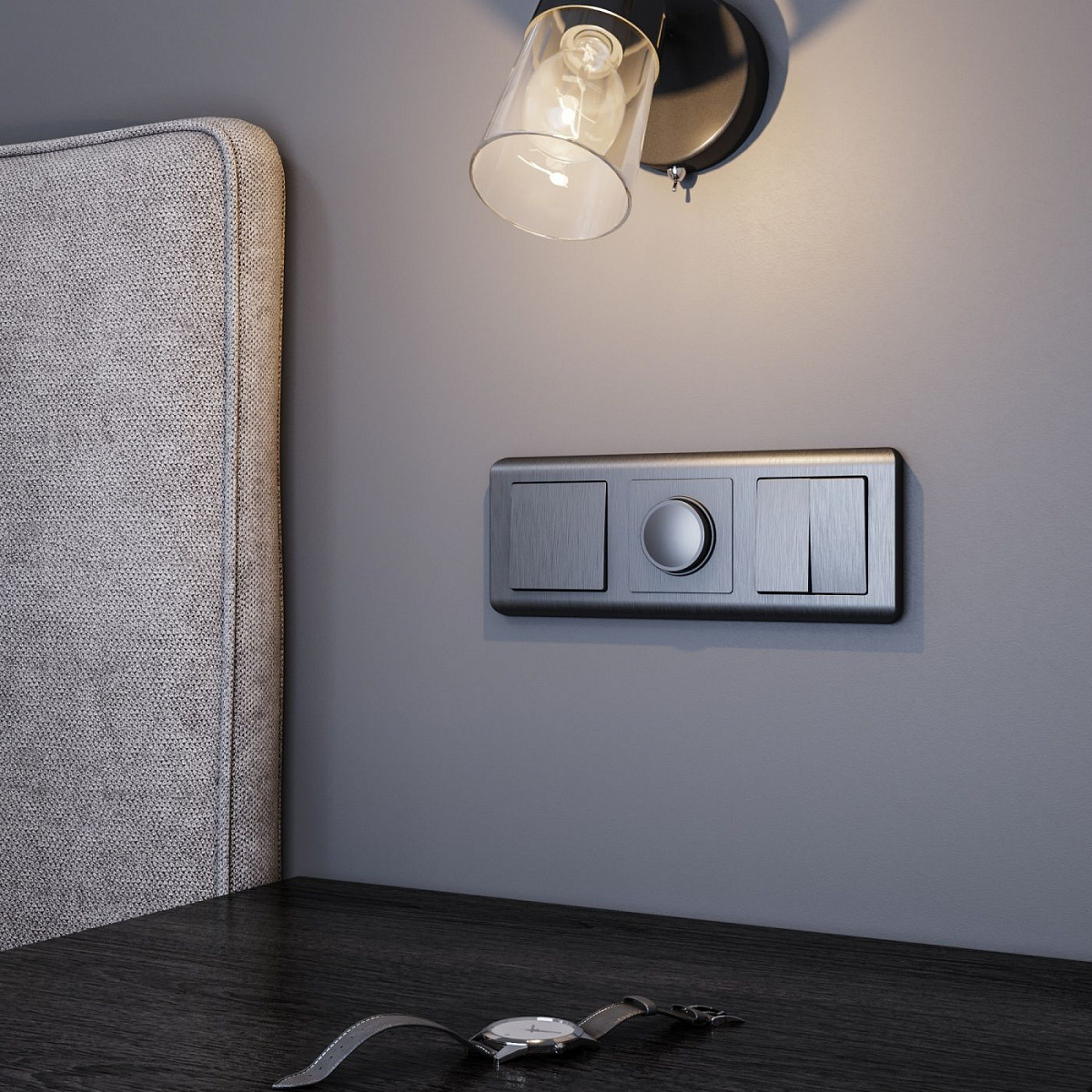 Выключатель двухклавишный проходной графит рифленый W1122004