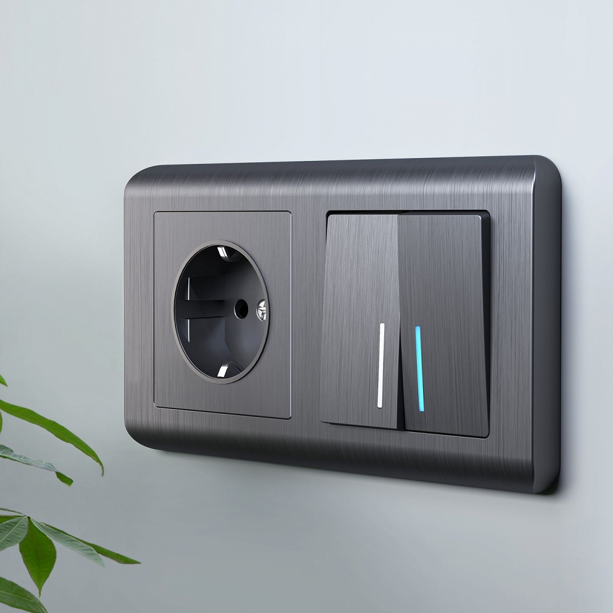 Выключатель двухклавишный с подсветкой графит рифленый W1120104