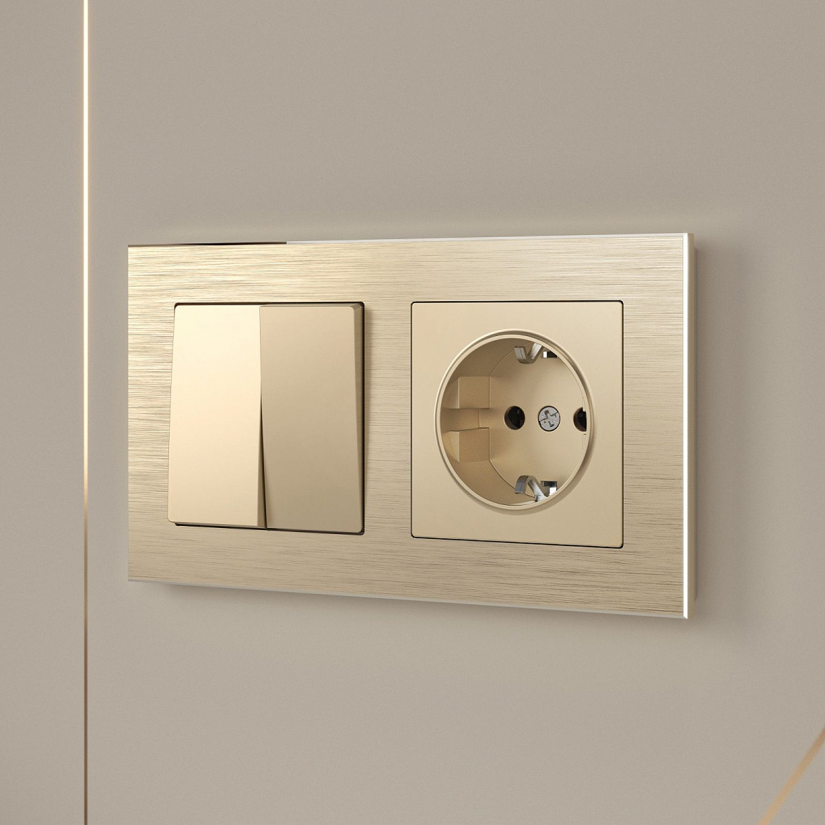 Выключатель двухклавишный проходной шампань W1122011