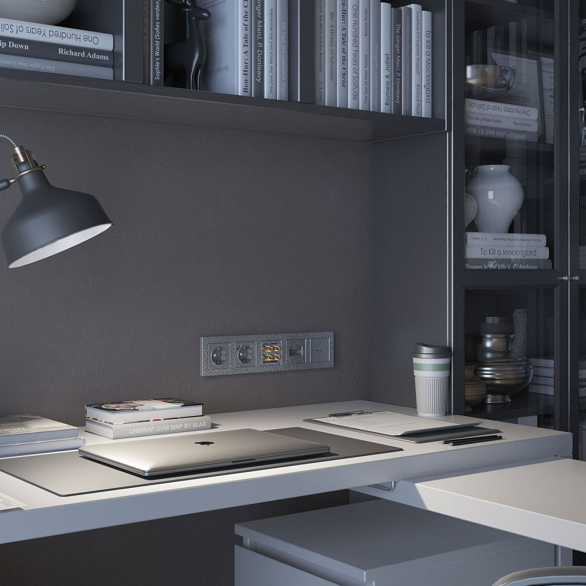 Розетка с заземлением и шторками серебряный W1271106