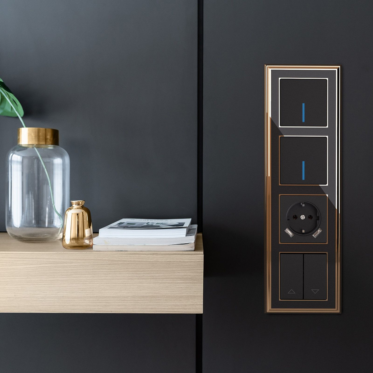 Выключатель одноклавишный проходной с подсветкой черный матовый W1112108