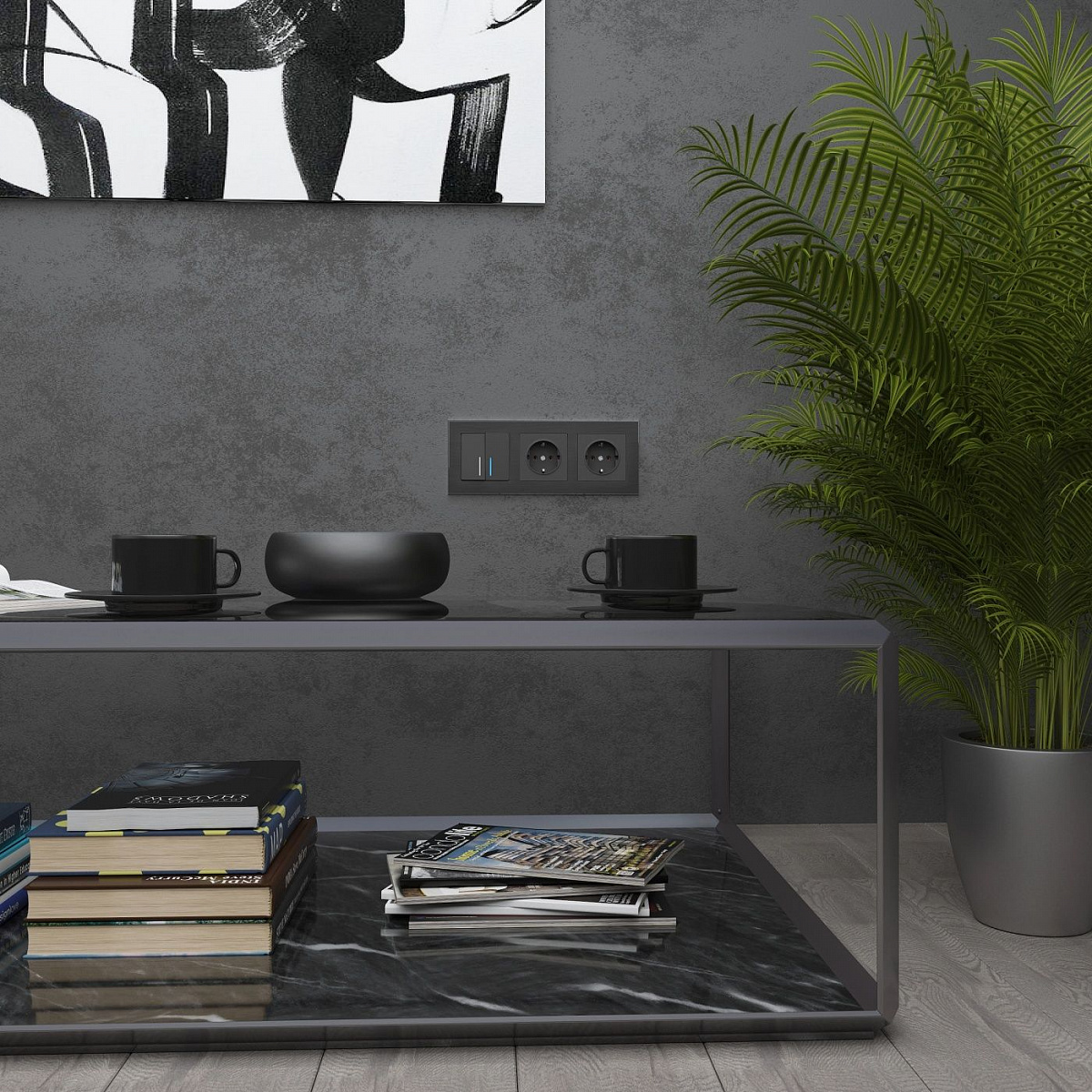 Рамка из металла на 3 поста Аluminium черный алюминий W0031708