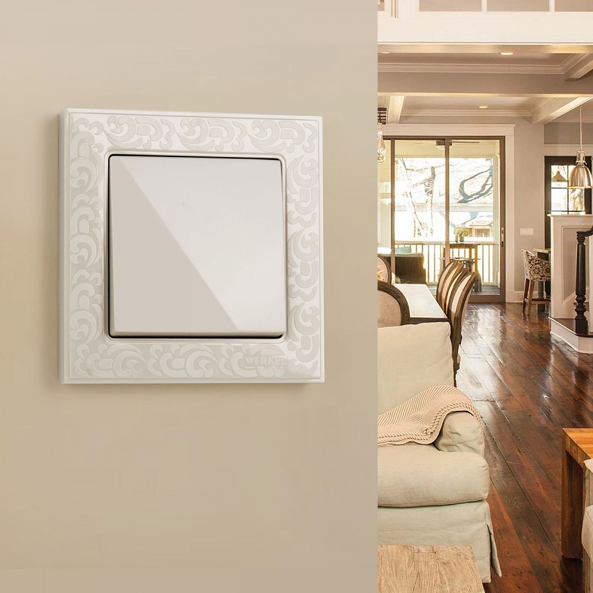 Выключатель одноклавишный проходной слоновая кость W1112003