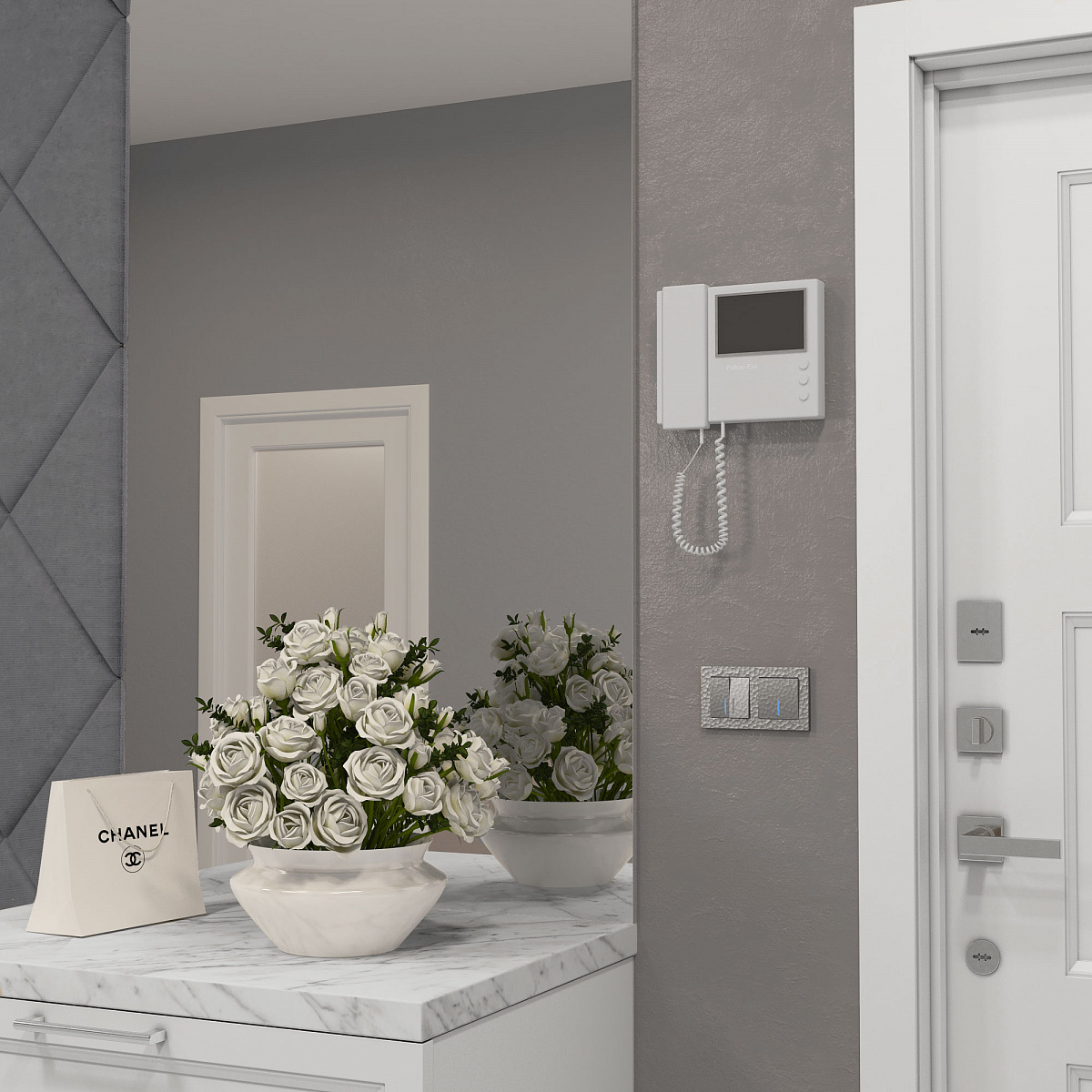 Выключатель одноклавишный с подсветкой серебряный W1210106