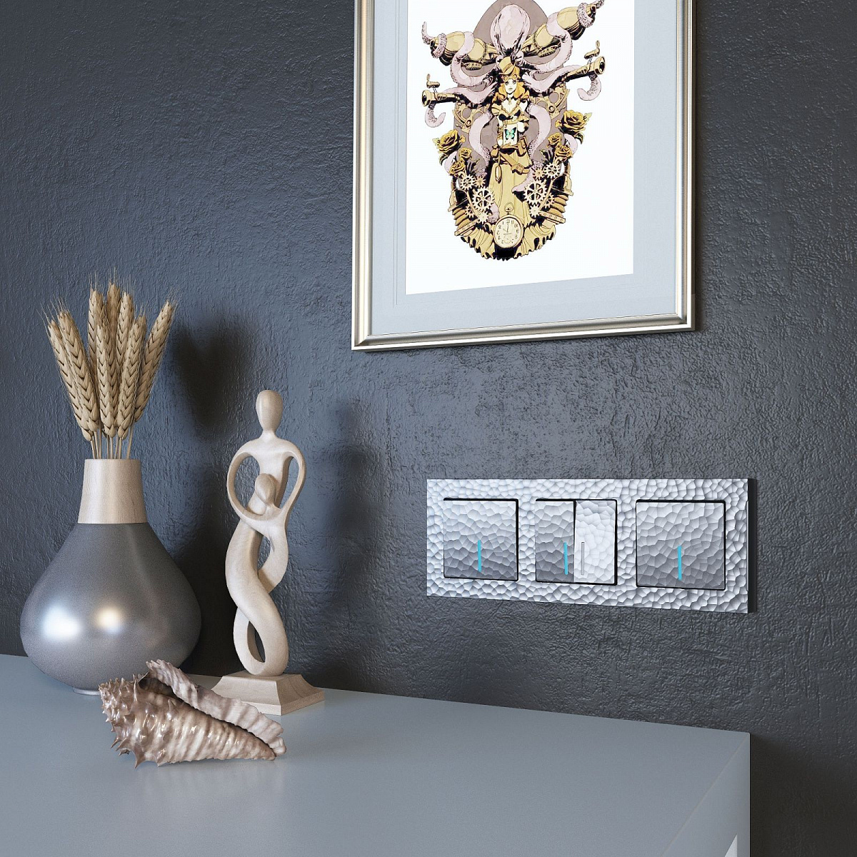 Выключатель одноклавишный с подсветкой серебряный W1210106