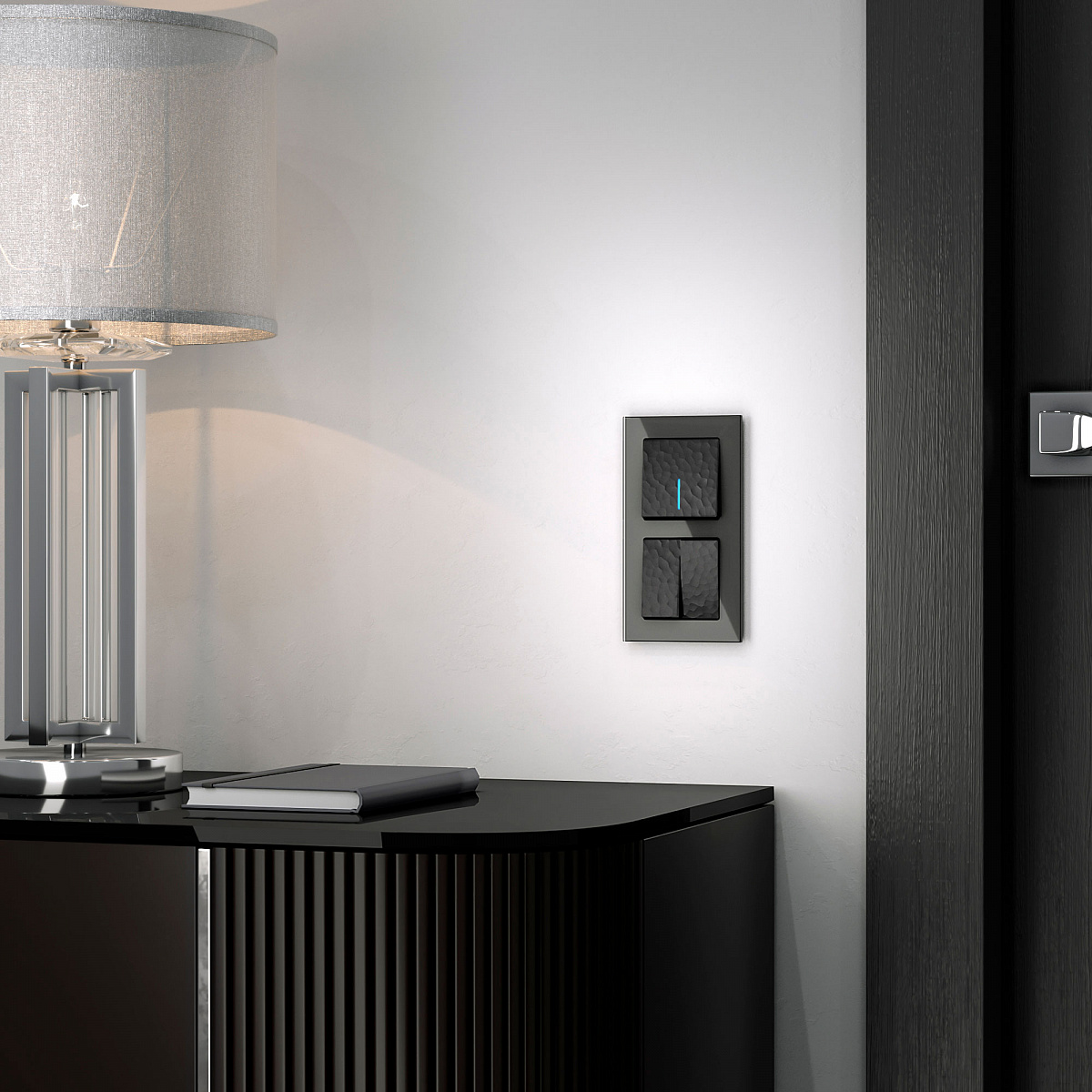 Выключатель одноклавишный проходной с подсветкой черный W1212108