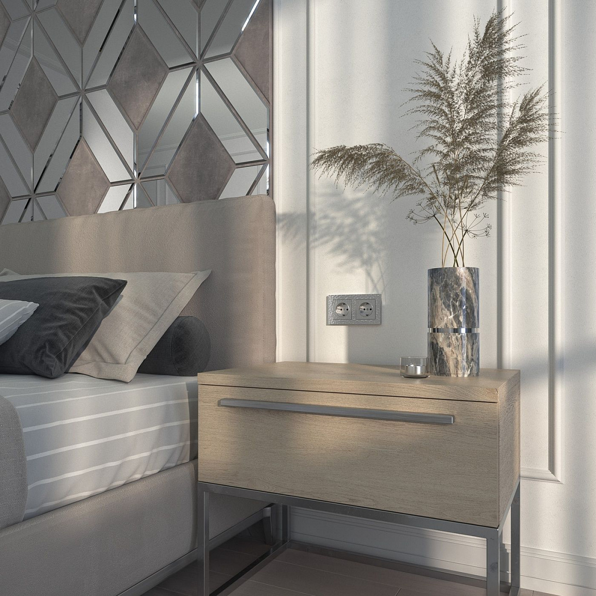 Розетка с заземлением и шторками серебряный W1271106