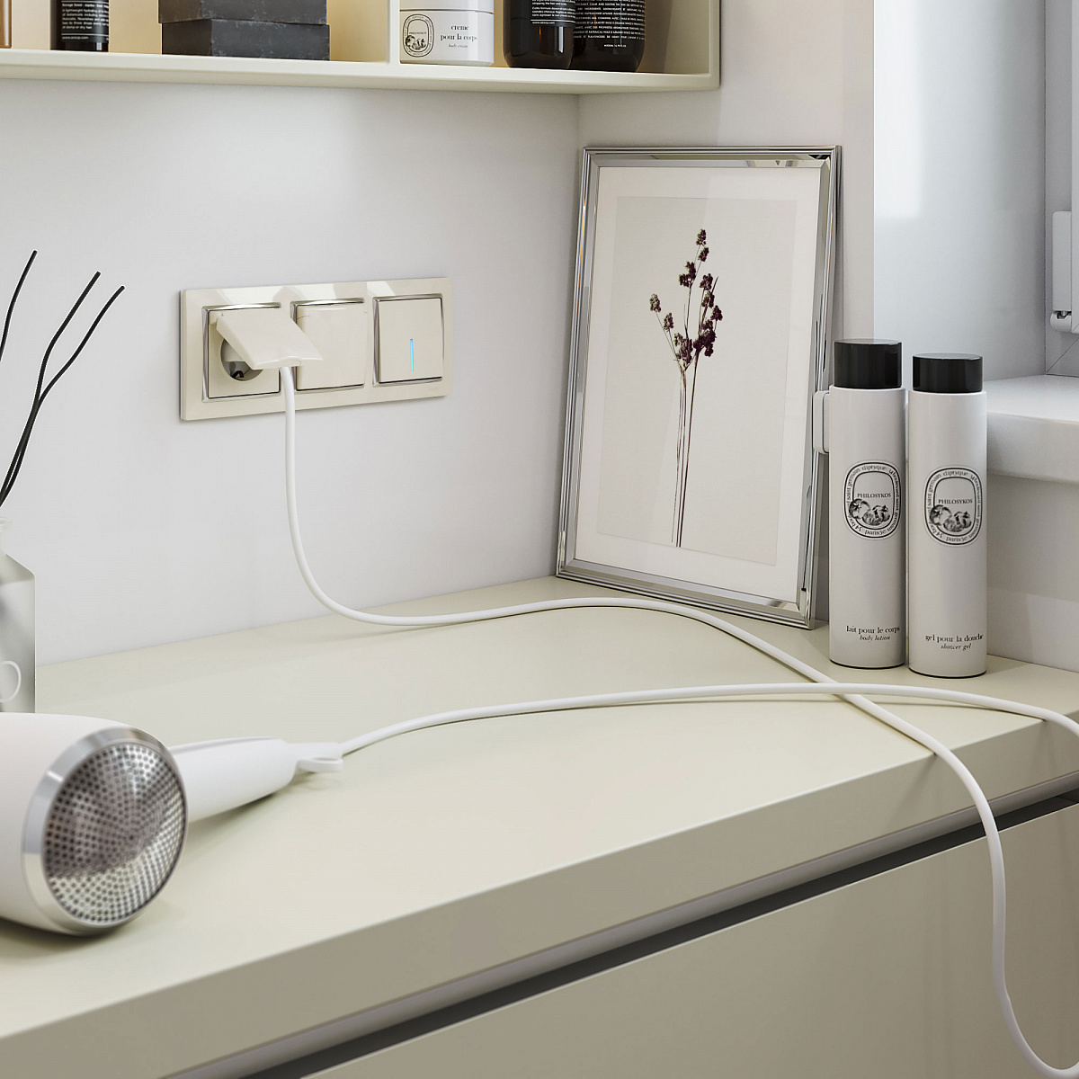 Выключатель одноклавишный с подсветкой слоновая кость W1110103