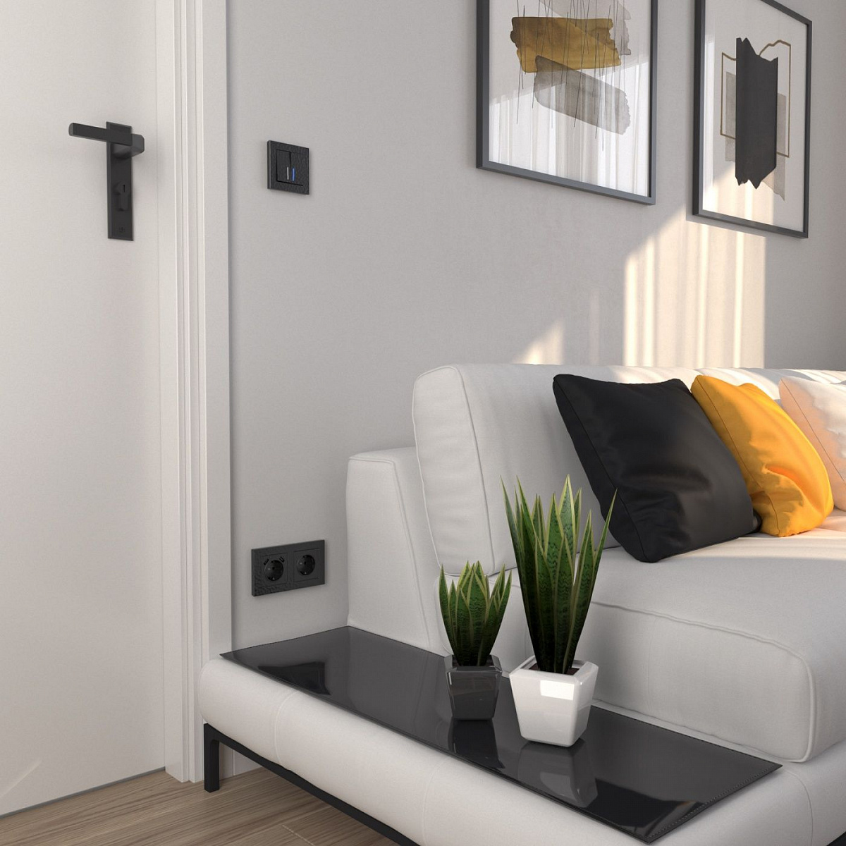 Выключатель двухклавишный проходной с подсветкой черный W1222108