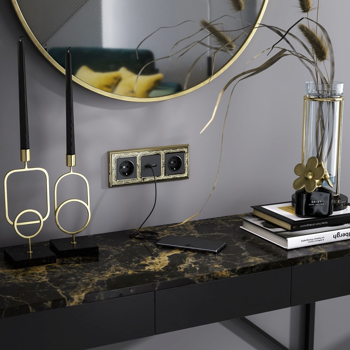 Розетка USB тип A+С (черный матовый) W1171808