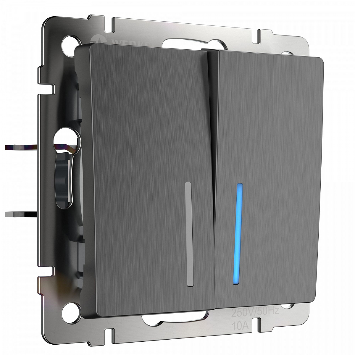 Выключатель двухклавишный с подсветкой графит рифленый W1120104