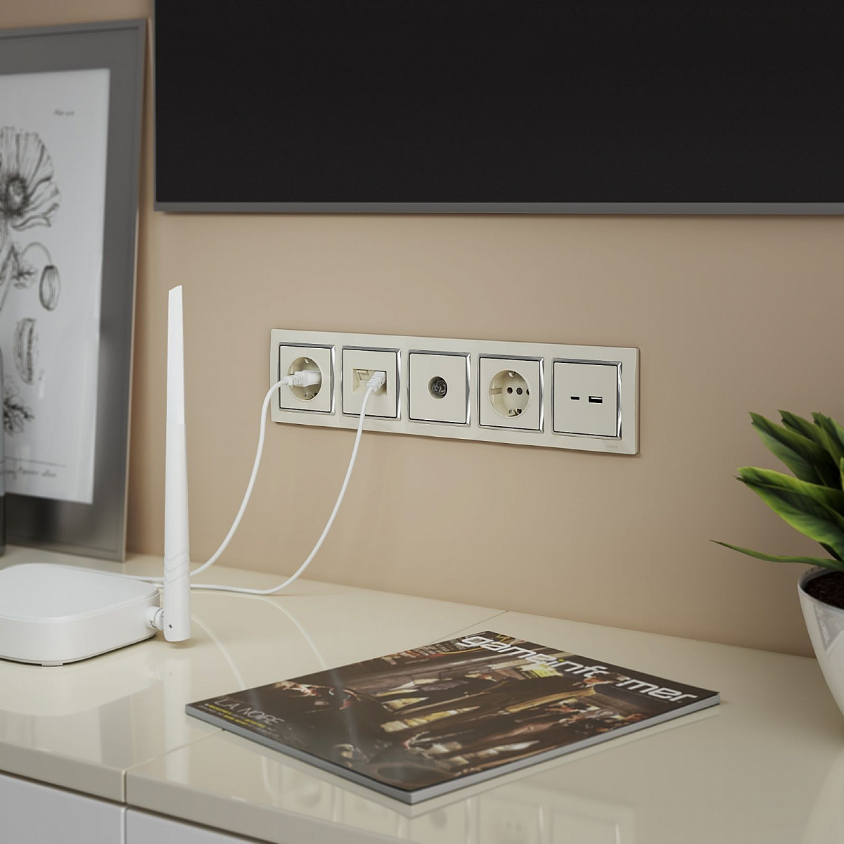 ТВ розетка проходная слоновая кость W1184003